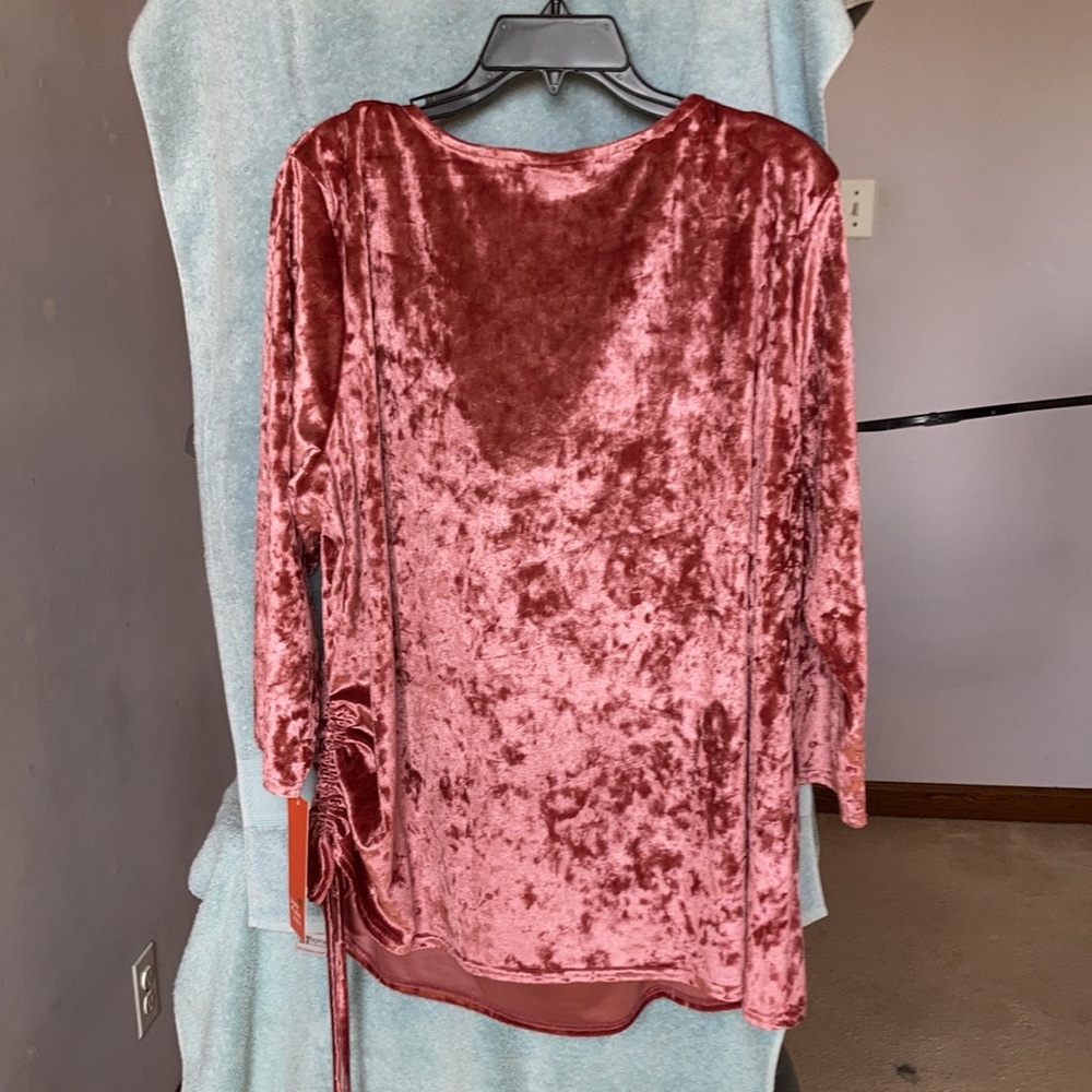 Hearts of Palm duller pink velvet like top with stretch 2X - Picture 7 of 17
